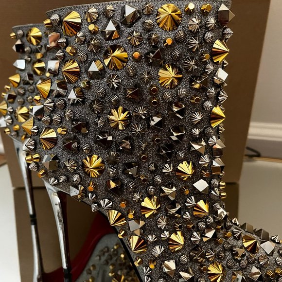 Christian Louboutin Silver and Gold With Studs So Full Kate 100 Boots/Booties - Picture 2 of 7